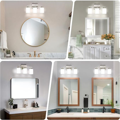 FonmYim Brushed Nickel Bathroom Light Fixtures, 3-Light Modern Vanity Light - Image 3