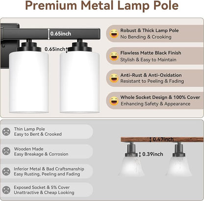 4-Light Bathroom Light Fixtures, Matte Black Light Fixture, Classic Wall Light - Image 5