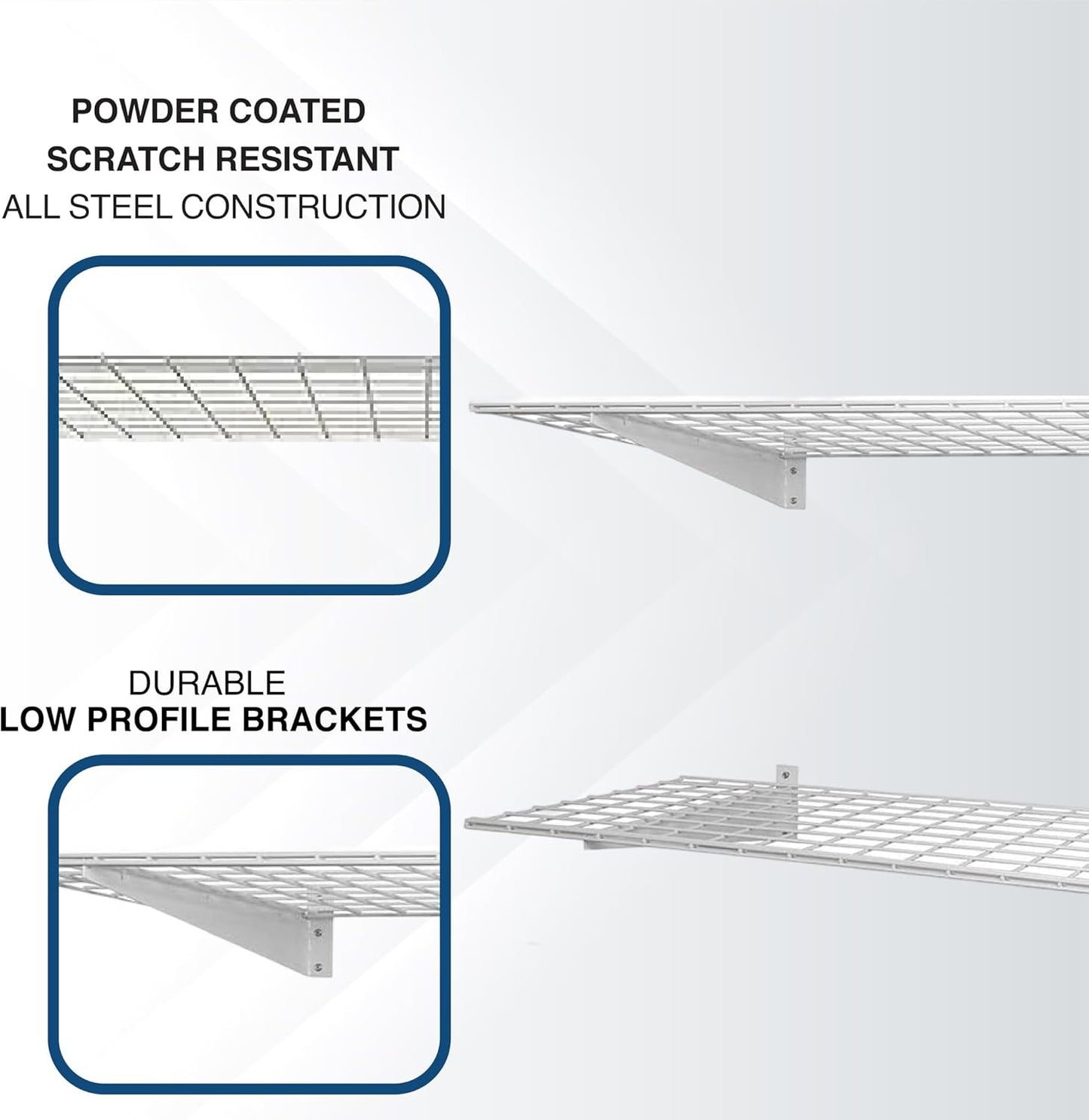 00630 2-Pack Heavy Duty Steel Wall Garage Shelving, 48-Inch X 24-Inch Wall Mounted Shelves for Garage Storage, Low-Profile Brackets, Max Shelf Load 150 Pounds, White Powder Coated Finish