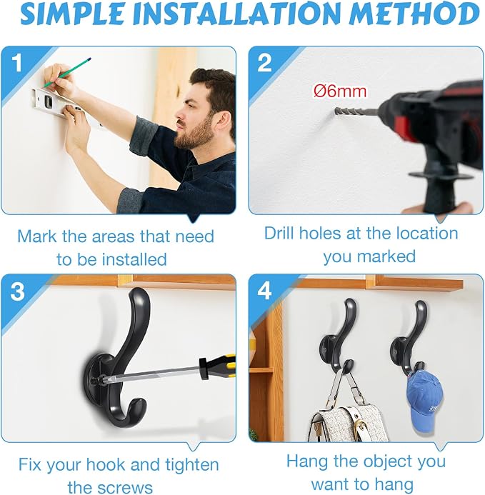 10 Pack Coat Hooks Wall Mount Heavy Duty Utility Retro Double Hooks - Image 5