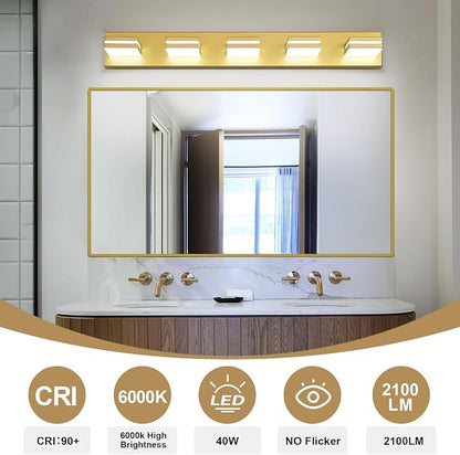 Modern LED Bathroom Lights Fixtures 5-Light, Metal Gold Acrylic Wall Lighting - Image 4