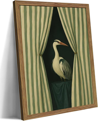Framed Curtain Crane Canvas Wall ArtFramed Bird Wall Art, Elegant Heron Canvas by Unknown
