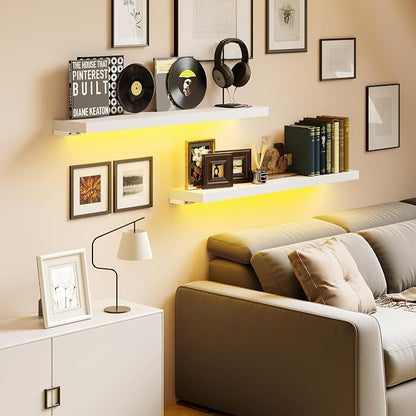 BAMEOS Floating Shelves with RGB LED, Wall Mounted Display Shelves Decoration - Image 6