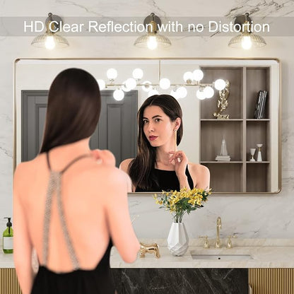 LOAAO 60”X30” Gold Bathroom Mirror, Rounded Rectangle Gold Frame Mirror - Image 2