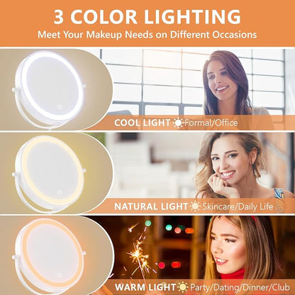 Auxmir 8'' Wall Mounted Lighted Makeup Mirror, 3200mAh Rechargeable - Image 5