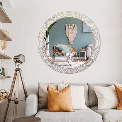 Reflinto 30 Inch Rustic Farmhouse Wooden Round Mirrors - Image 4
