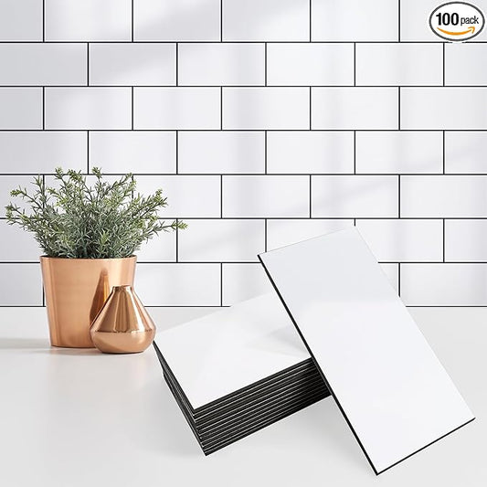 StyloVue Peel and Stick Backsplash Tile, 100-Piece 3" x 6" PVC Subway Tile by StyloVue