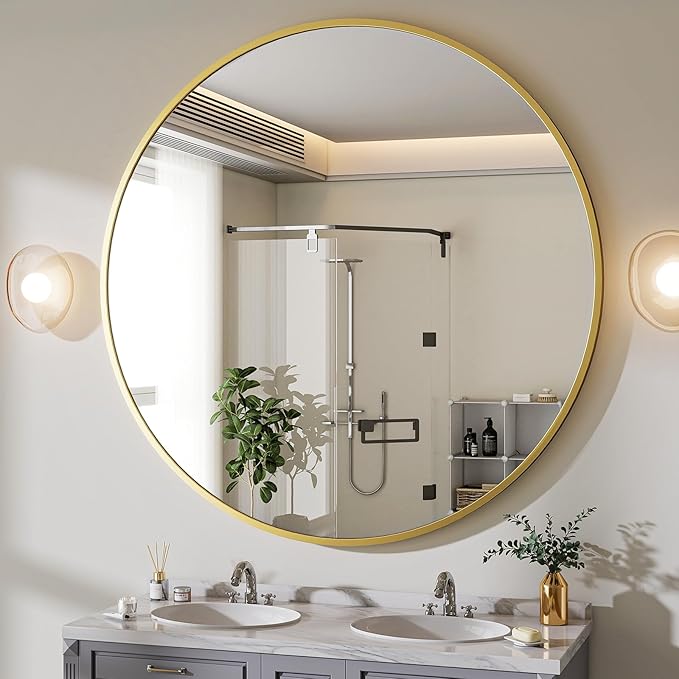 BEAUTYPEAK 24 Inch Round Mirror, Metal Frame Circle Mirror, Wall Mounted - Image 7