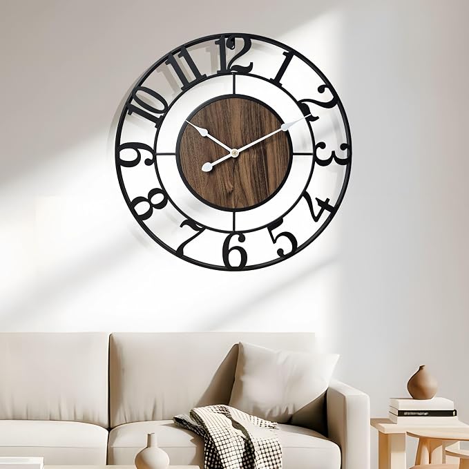 Large Metal Wall Clock, 24 Inch Retro Decorative Silent, Non Ticking, Battery - Image 3
