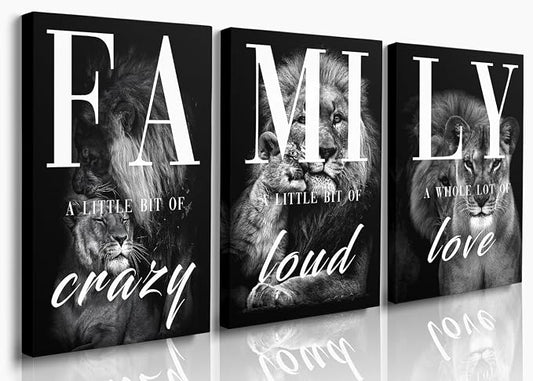 GUBIYU Black Gray Animal Wall Art Set of 3 Lion Prints by GUBIYU