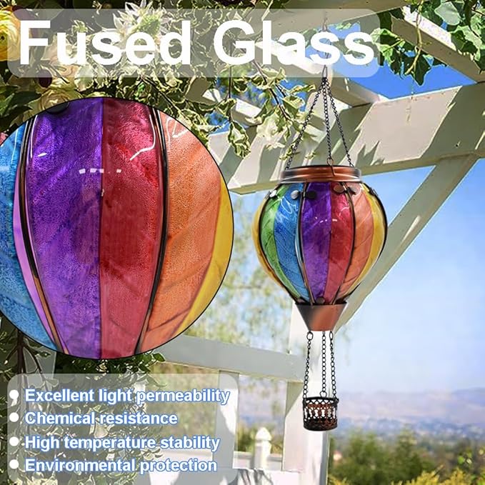 Hot Air Balloon Solar Lantern with Flickering Flame Hanging Solar Lanterns Outdoor Lights Waterproof Lanterns Decorative Garden Patio Yard Party Decor Colorful + Rose Red&Blue