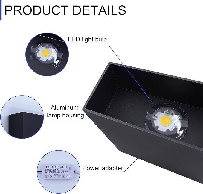 KICAAO LED Wall Sconces Set of Two, 12W Modern Wall Light, Hardwired Aluminum - Image 5