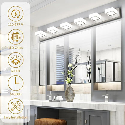 Ralbay Brushed Nickel Bathroom Vanity Lights 48inch Metal Acrylic LED Modern - Image 5