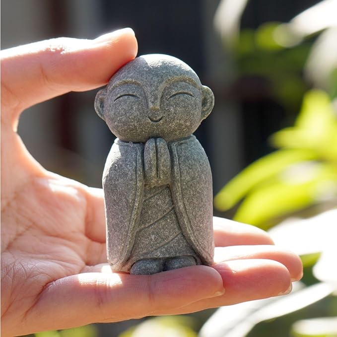 OwMell Japanese Jizo Monk Statue Praying, Buddha Jizo Statue Figurine Memorial Statue Aquarium Decoration for Garden Outdoor Ornament 2.6" - Namaste