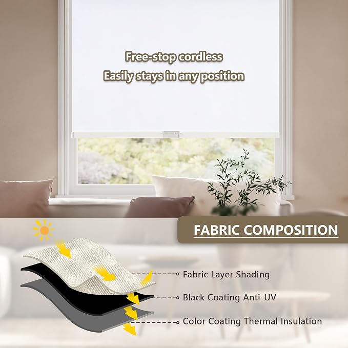 SUNOFF Cordless Blackout Roller Shades Blinds - Image 5