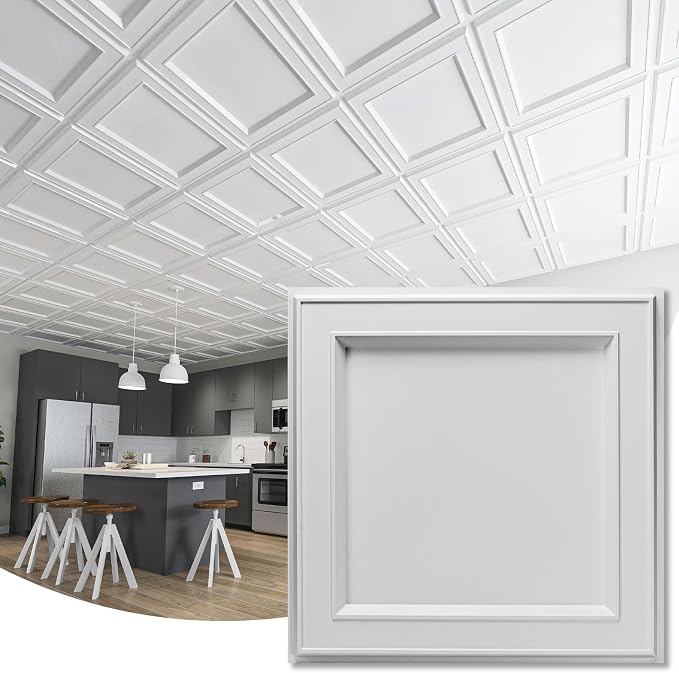 WOWSTAR 24-Pack 24"x24" PVC Drop Ceiling Tiles, Waterproof Glue up Ceiling by WOWSTAR