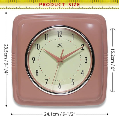 Infinity Instruments Square Retro Wall Clock, Terracotta - Image 7