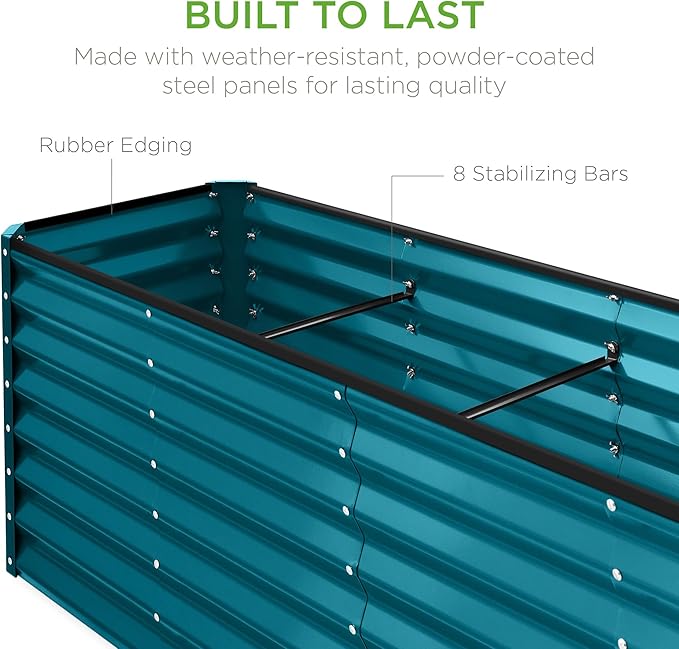 Best Choice Products 8x2x2ft Outdoor Metal Raised Garden Bed, Rectangular Deep Root Planter Box for Vegetables, Flowers, Herbs, and Succulents w/ 239 Gallon Capacity - Peacock Blue