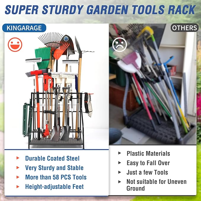 Garden Tool Organizer for Garage, Garden Tool Rack, Up to 58 Long Handled Tools, Yard Tool Holder for Garage, Shed, Outdoor, Tool Stand, Black (Garden Tool Rack)
