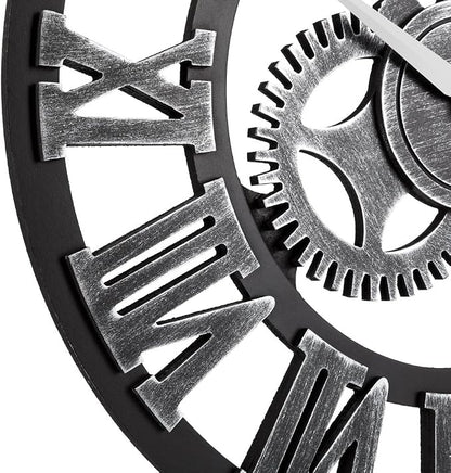 33" Roman Silver Noiseless Silent Gear Wall Clock - Image 2