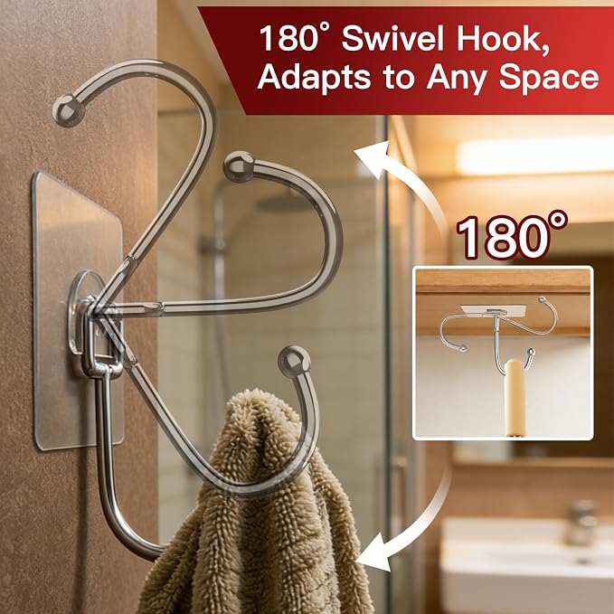 Latoxcaa Large Adhesive Hooks 30-Pack, Heavy Duty 44lb Wall Hooks - Image 3