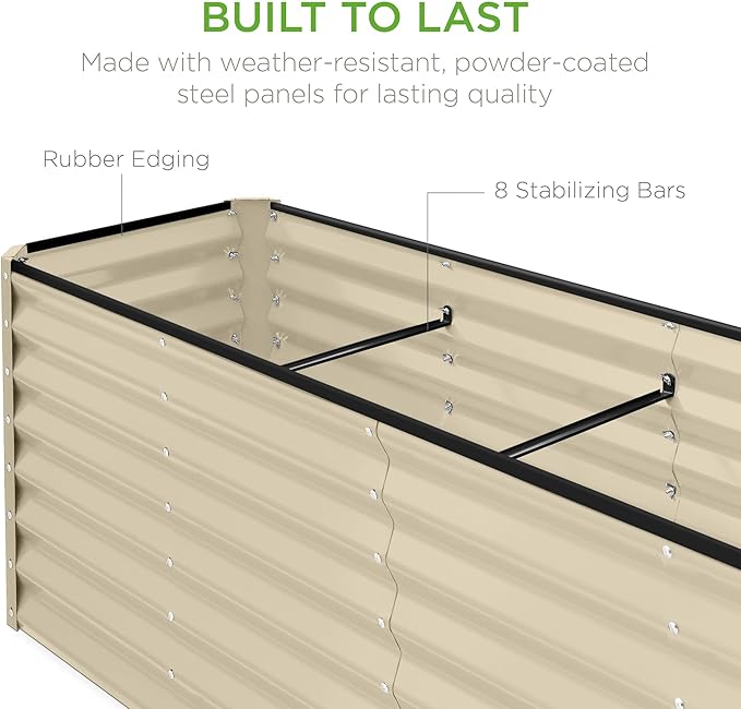 Best Choice Products 8x2x2ft Outdoor Metal Raised Garden Bed, Rectangular Deep Root Planter Box for Vegetables, Flowers, Herbs, and Succulents w/ 239 Gallon Capacity - Beige