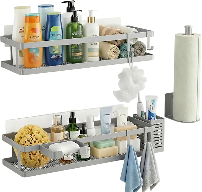 PUSDON 5-in-1 16.5" Extra Long Kitchen Organizer & Shower Caddy Set, Wall Mount by PUSDON