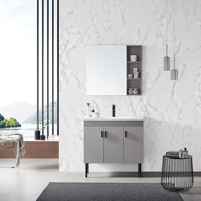 practicalWs Marble Paper Granite Gray/White Roll Kitchen Countertop Cabinet - Image 5