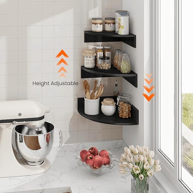 Homode Corner Floating Shelves, 3 Tier Wooden Hanging Corner Storage Shelf - Image 6