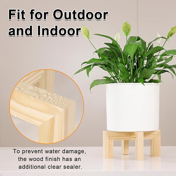 Plant Stand, Indoor/Outdoor Wood Plant Holder, Single Flower Pot Stand, Sturdy Planter Stand, Fit 5-12 Inch Pots