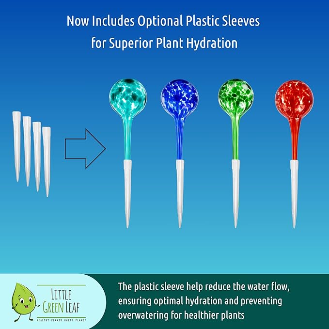 LGL Plant Watering Globes - Automatic Self Watering Globes. Decorative Self Watering Planter Inserts Made From Hand-Blown Durable Glass. Self Watering Spikes to Support Plant Health. 4 Pack, Jumbo.