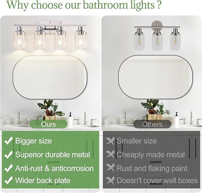 Indoi 4 Light Bathroom Light Fixtures, Chrome Vanity Lights - Image 2
