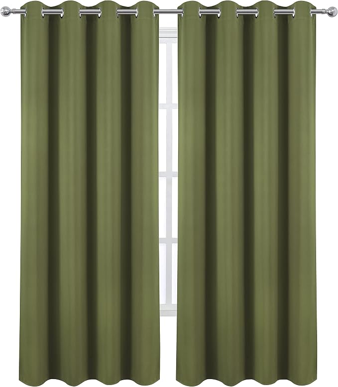 LEMOMO Olive Green Thermal Blackout Curtains/52 x 108 Inch/Set of 2 Panels Room - Image 2