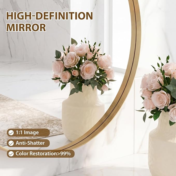 NEWBULIG 28-Inch Round Wall Mirror, Bathroom Wall Circle Mirror - Image 3