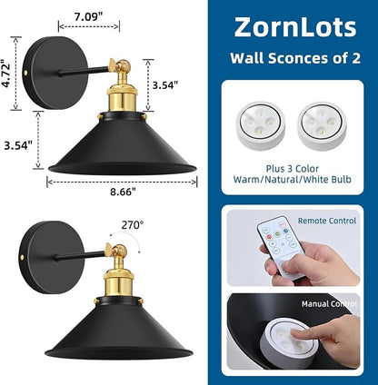 Battery Operated Wall Sconce Set of 2, Vintage Wireless Wall Sconces - Image 5