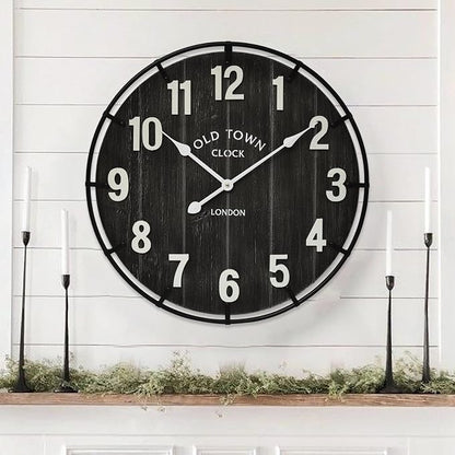 EMAX HOME Large Old Town Farmhouse Black Wall Clock 24 Inch Rustic Antique Wood by EMAXHOME