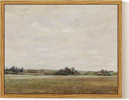 InSimSea Framed Canvas Wall Art, Vintage Landscape Painting, Rustic Nature by InSimSeaArt