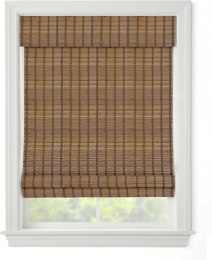 Cordless Woven Wood Roman Shades, 38W x 60H, Ashbury Camel, Sizes 20-72 Wide by FirstRateBlinds