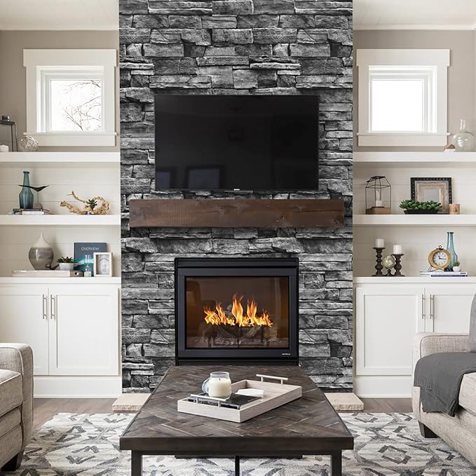 Jeweluck Grey Brick Wallpaper Peel and Stick Wallpaper 17.7”×393.7” Faux Stone - Image 2