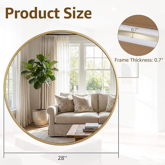 DUMOS 28 Inch Round Wall Mirror, Bathroom Mirror - Image 2