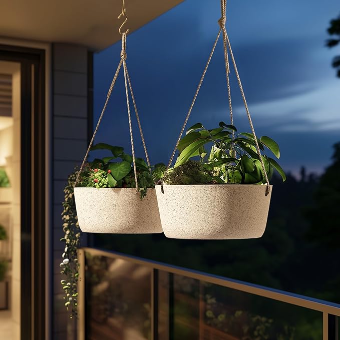 La Jolie Maison Large Hanging Planters - 12 Inch Outdoor Flower Pots, Hanging White Planters Set of 2