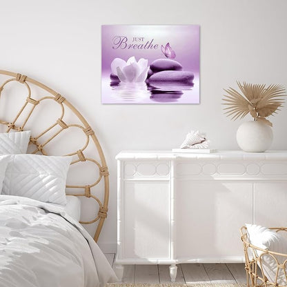 EOBTAIN Zen Bathroom Wall Art Butterfly and Flower Stone Relaxing Just Breathe - Image 5