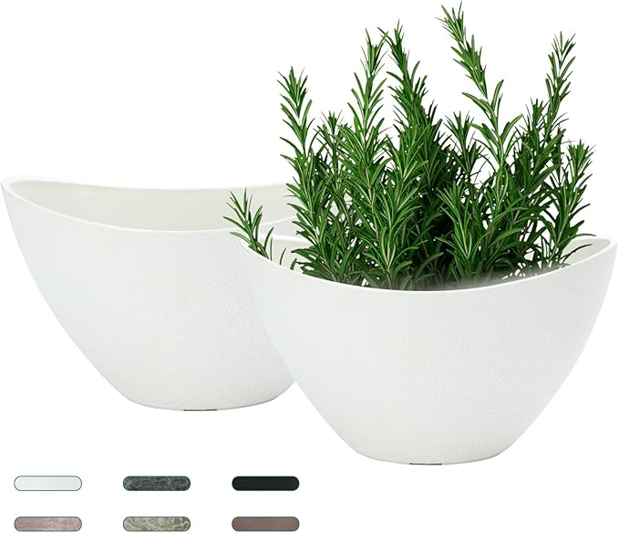 LaDoVita Plant Pots with Drainage Holes, 12 Inch Large Planters for Indoor Plants, Plastic Flower Pots Outdoor, 2 Pack, White