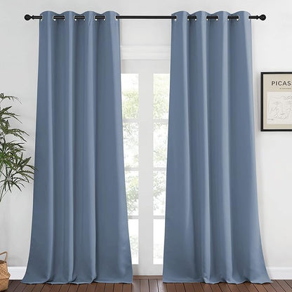 NICETOWN Blackout Stone Blue Curtains 120 inch Length by NICETOWN
