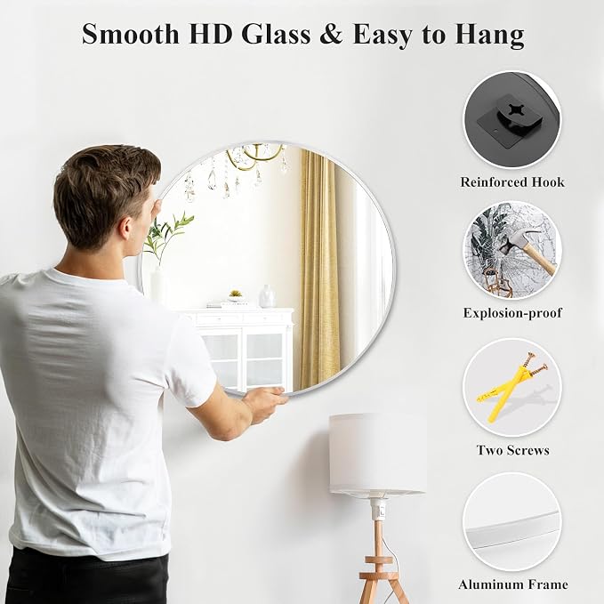 Fabuday Silver Circle Mirror for Wall 26 inch - Image 6