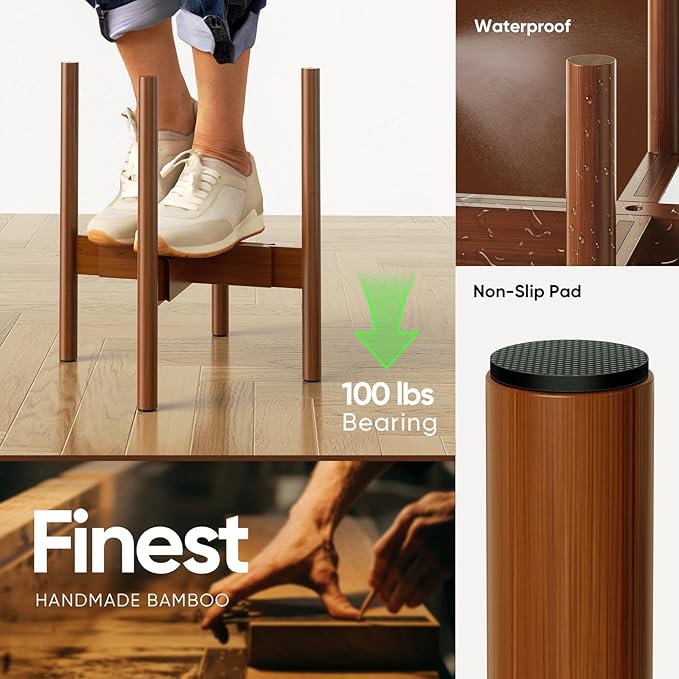 MUDEELA Adjustable Plant Stand Indoor, Bamboo Plant Stand 8 to 12 Inches, Bamboo Dark Brown Planter Stand for Indoor Plants,Single Floor Plant Stand for Indoor Plants, Pot Plant Not Included