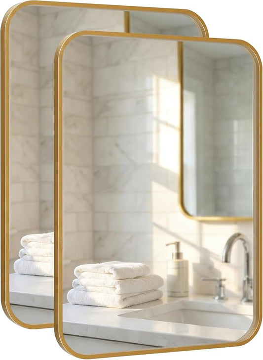 2-Pack 22x30 Inch Matte Gold Bathroom Vanity Mirrors | Flush Mount Deep Set by Pocetry