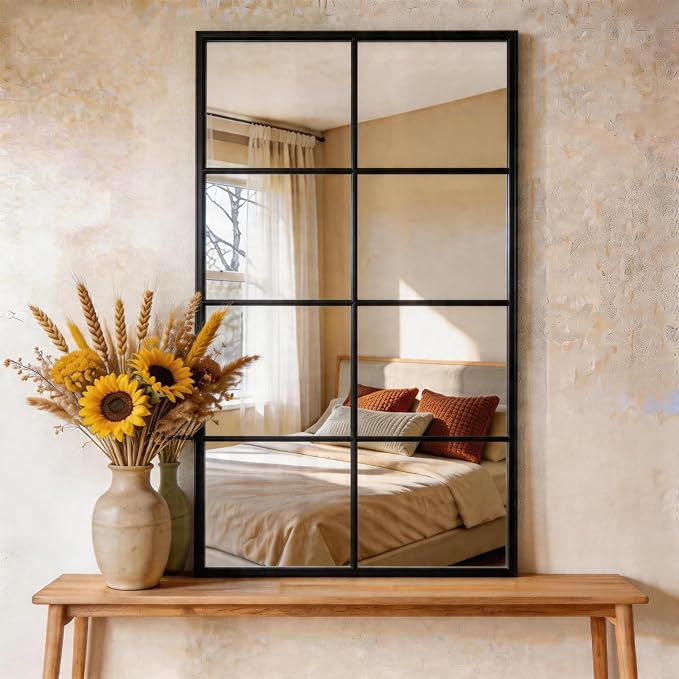 DUMOS Wall Mirror 16" x 32", Rectangle Window Pane Decorative Mirror, Metal by DumosLifestyle