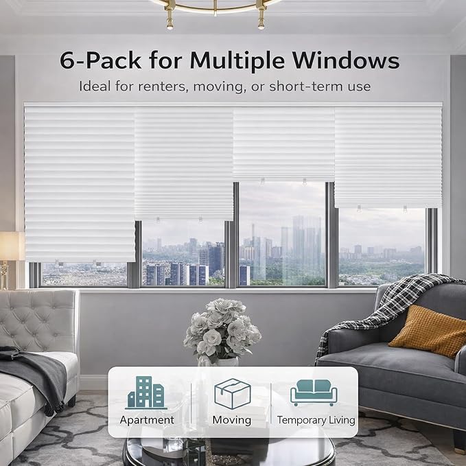 Changshade 6 Pack Temporary Shades, Pleated Paper Blinds - Image 2