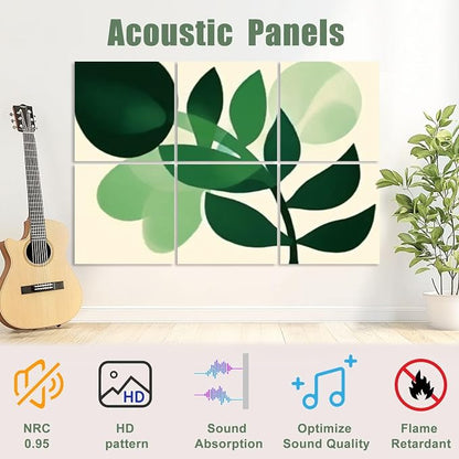 6 Pack Art Acoustic Panels Sound Absorbing Boho Botanical Leaf Orange Green - Image 3